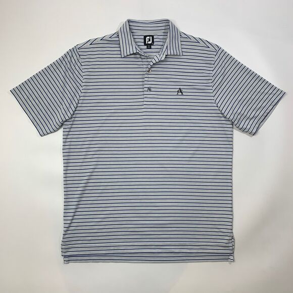 FJ FootJoy Shirt Men L Large Blue Grey Striped Droptail Hem Stretch Golf Polo - Picture 2 of 11